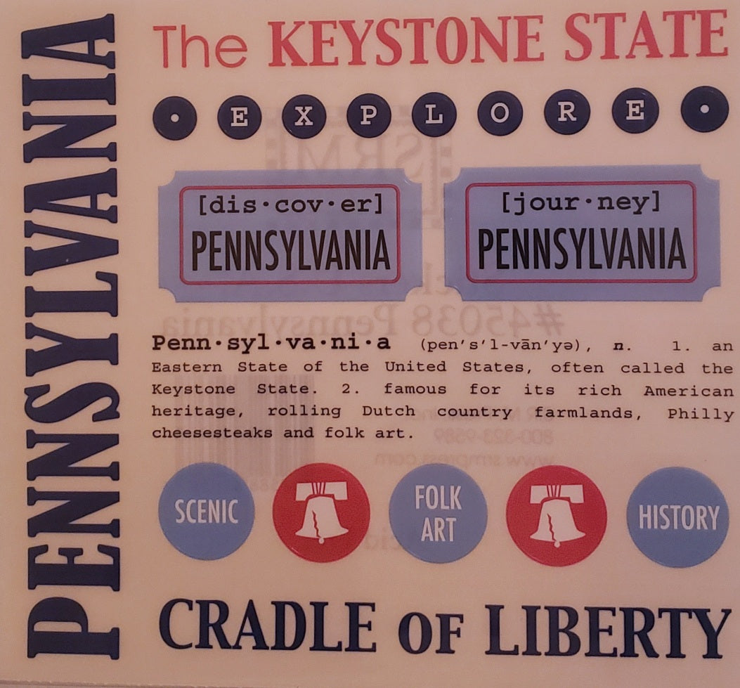 Srm press  - say it with stickers sheet - state sheet - Pennsylvania
