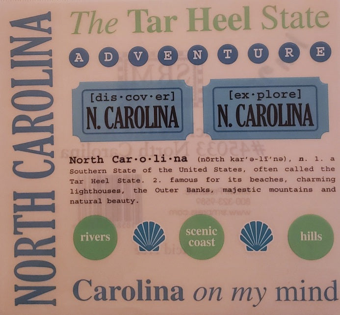 Srm press  - say it with stickers sheet - state sheet - North Carolina