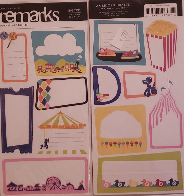 American crafts  - remarks sticker sheets  - big top journaling