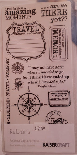 Kaiser craft   - rub ons in storage pouch  - pack your bags travel