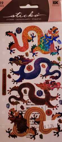 Sticko  - flat sticker sheets - asian dragons metallic
