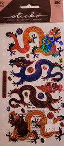 Sticko  - flat sticker sheets - asian dragons metallic