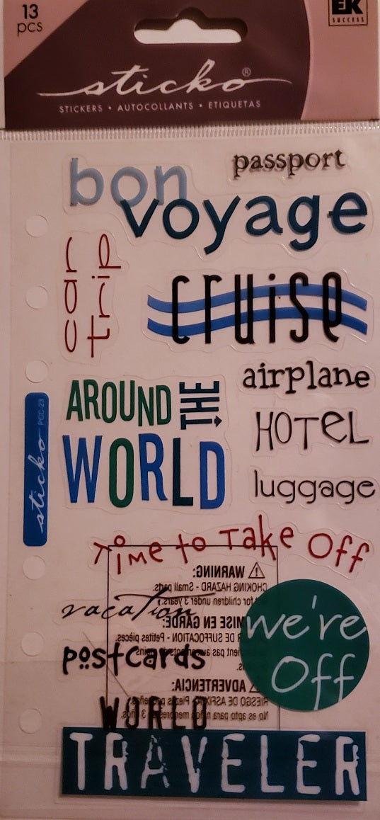 Sticko  - flat sticker sheets - bon voyage words