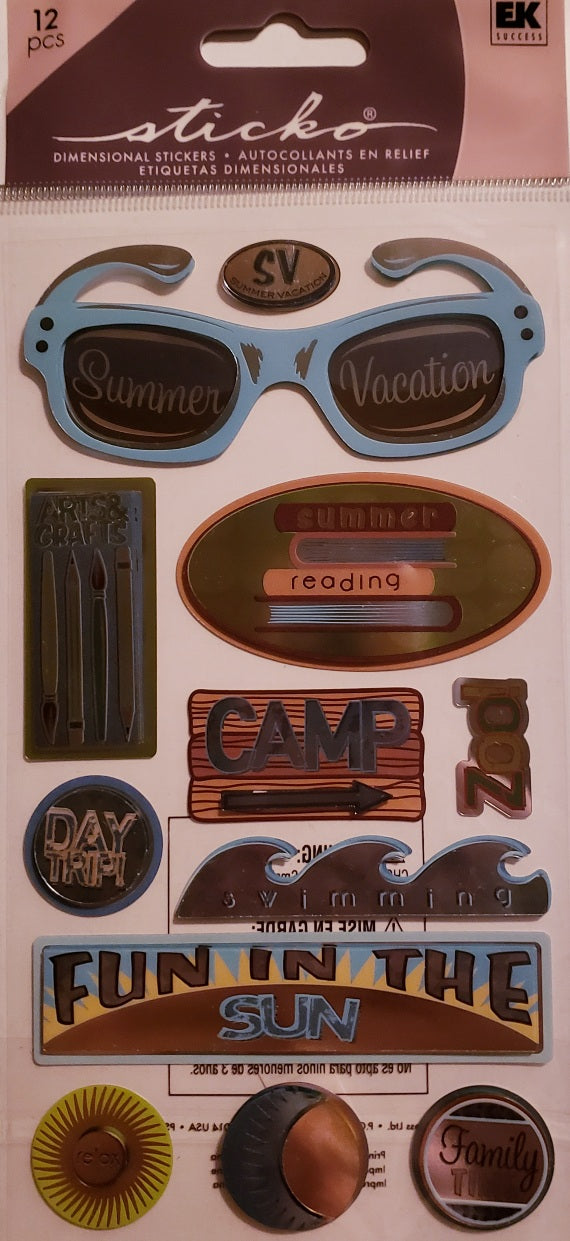 Sticko  - dimensional sticker sheets - summer vacation metallic