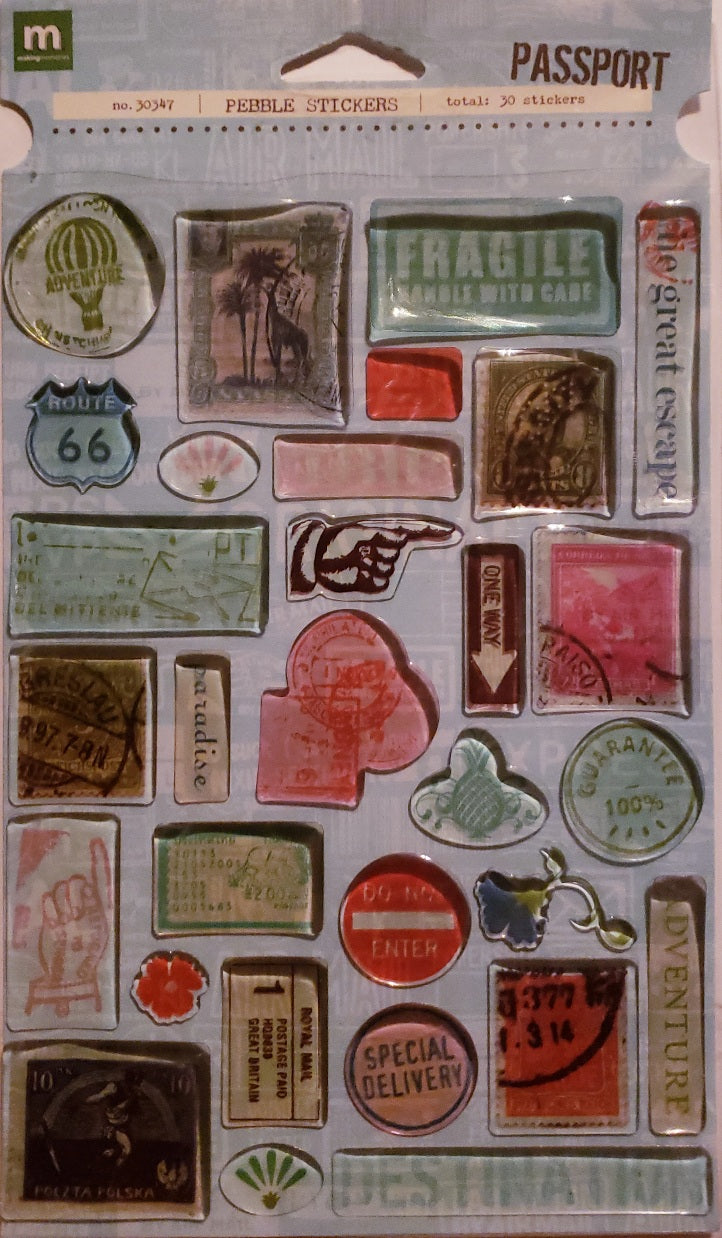 Making Memories -  dimensional pebble stickers - passport