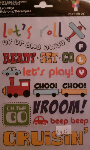 Imaginisce -  rub ons sheet - lets roll collection lets play words