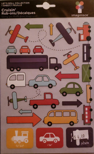 Imaginisce -  rub ons sheet - lets roll collection cruisin'