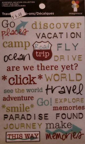 Imaginisce -  rub ons sheet - scooters vacation collection Road trip words