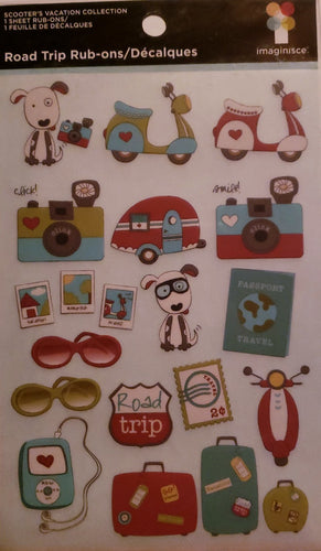 Imaginisce -  rub ons sheet - scooters vacation collection Road trip
