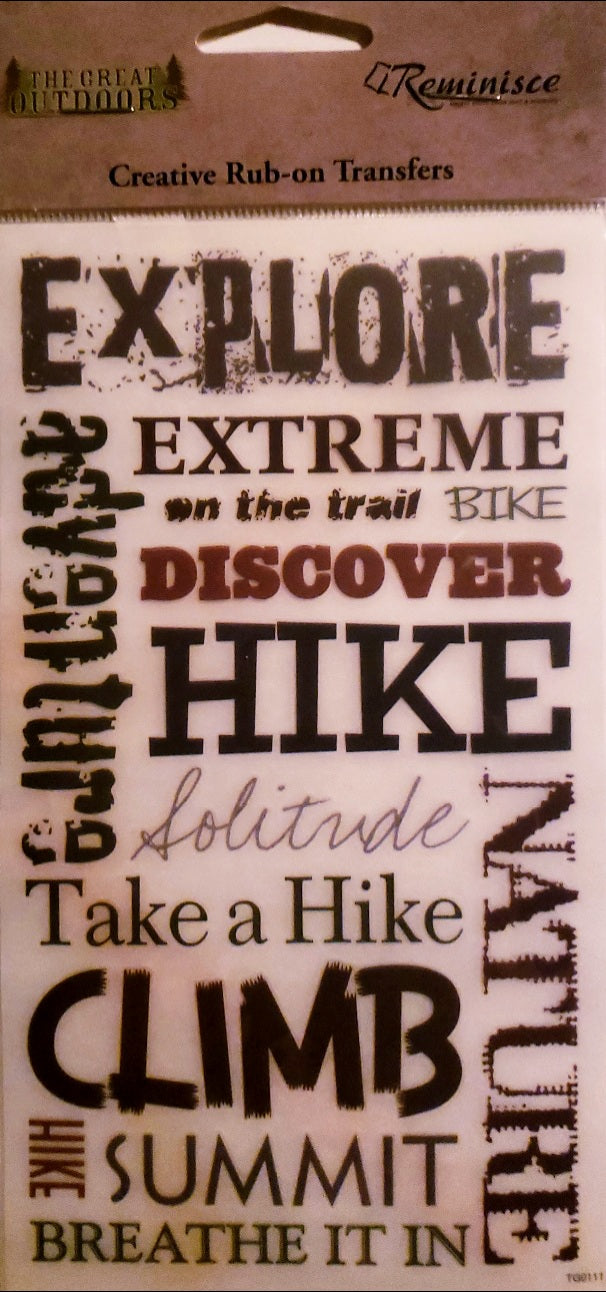 Reminisce -  rub ons sheet -  hiking words phrases