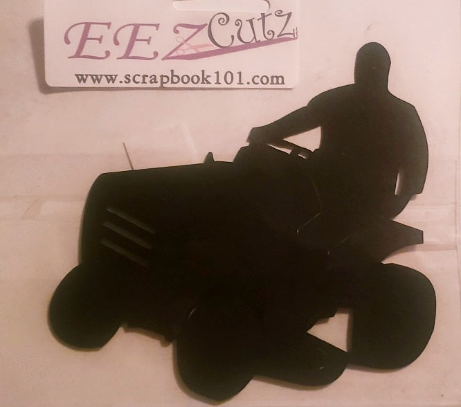 Eez cuts  - laser cut   - man and riding lawn tractor lawnmower  - black silhouette