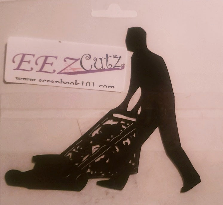 Eez cuts  - laser cut   - man and lawnmower  - black silhouette