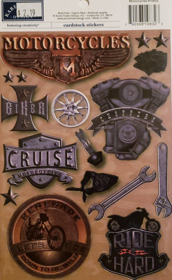 Karen Foster - cardstock stickers sheet - Motorcycles