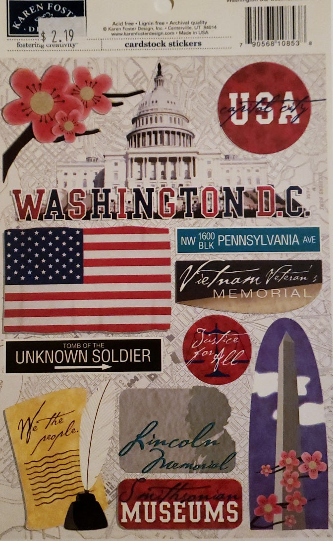 Karen Foster - cardstock stickers sheet - destinations Washington DC