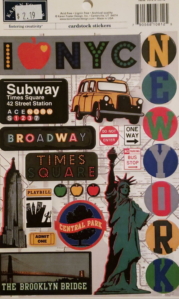 Karen Foster - cardstock stickers sheet - destinations New York