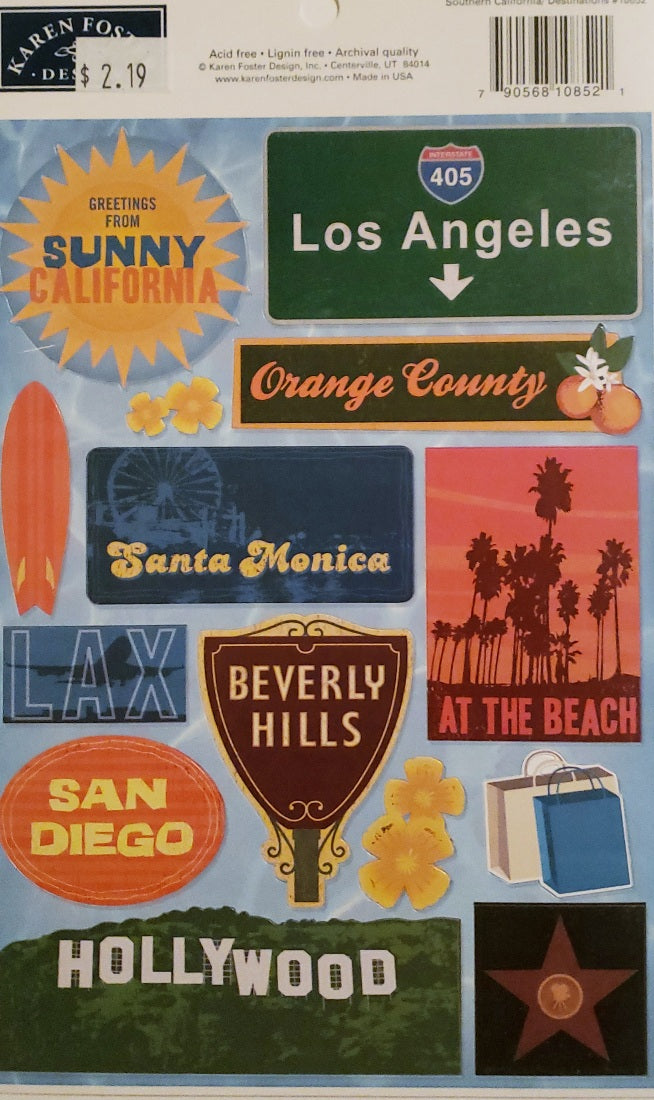 Karen Foster - cardstock stickers sheet - destinations southern California