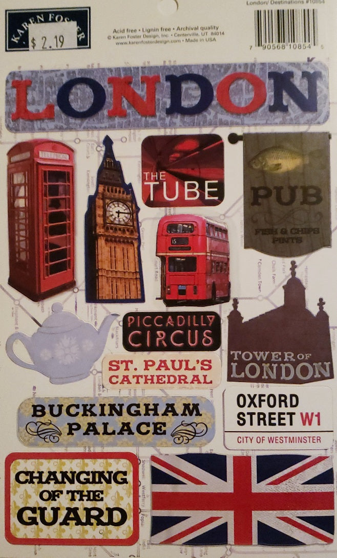 Karen Foster - cardstock stickers sheet - destinations London