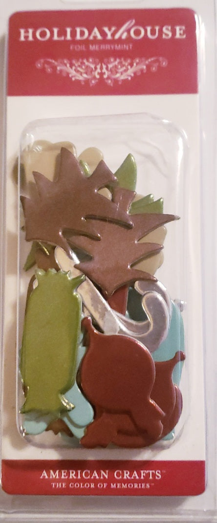 AC American Crafts - laser cut chipboard shapes -  holiday house Merrymint foil