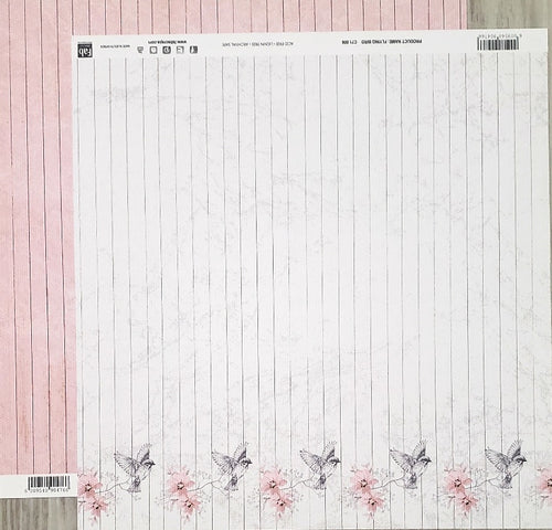FabScraps Double Sided card stock paper 12 x 12 - Flying Bird and pink stripes