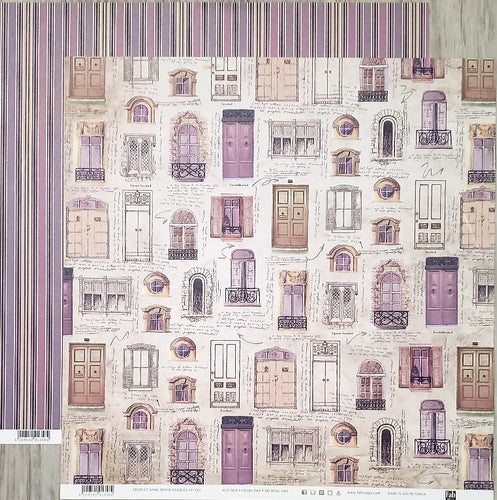 FabScraps Double Sided card stock paper 12 x 12 - Travel doodles - doors and stripes