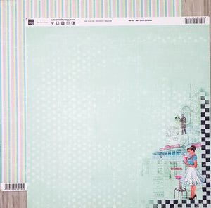 FabScraps Double Sided card stock paper 12 x 12 - Lime 50's stripes - diner