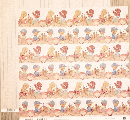 Fab scraps -  double Sided paper 12 x 12 - sandcastles kids on the beach and shiplap