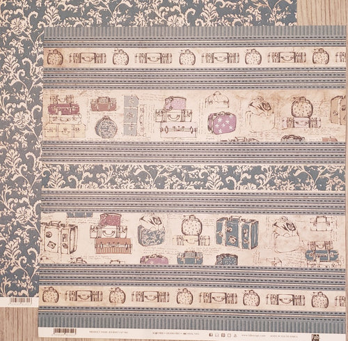Fab scraps -  double Sided paper 12 x 12 - Journey suitcases and flourish flowers