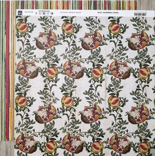 FabScraps Double Sided card stock paper 12 x 12 - Poemgranate fruit - stripe