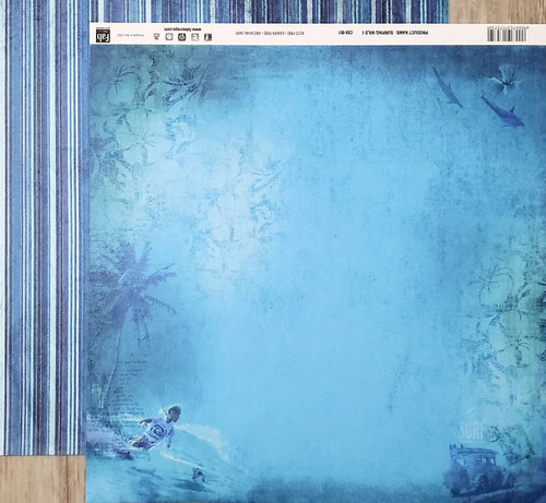 FabScraps Double Sided card stock paper 12 x 12 - surfing wild 1 - blue stripe