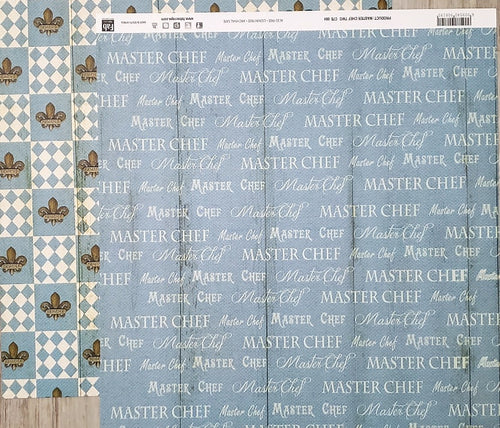 FabScraps Double Sided card stock paper 12 x 12 - Master Chef words and fleur-de-lis