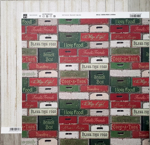 FabScraps Double Sided card stock paper 12 x 12 - Food and Friends crates and white burlap stripe