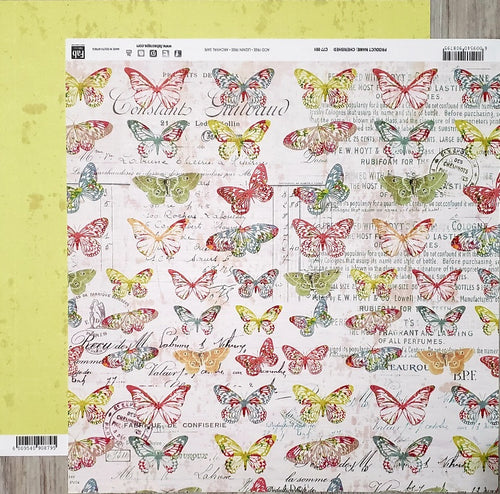 FabScraps Double Sided card stock paper 12 x 12 - Cherished butterfly and green distressed