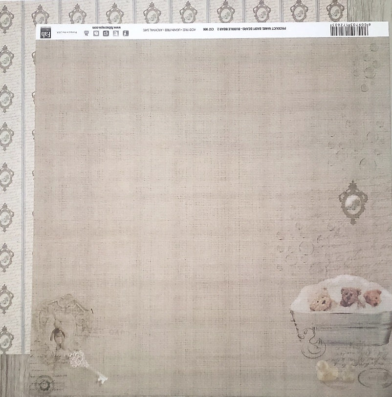 FabScraps Double Sided card stock paper 12 x 12 - Baby Bears - Bubble Bear 2