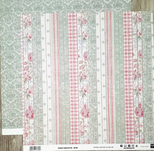 Fab scraps -  double Sided paper 12 x 12 - Chic Mix flower stripe and floral pattern