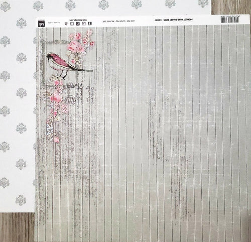 Fab scraps -  double Sided paper 12 x 12 - shabby birds and flowers