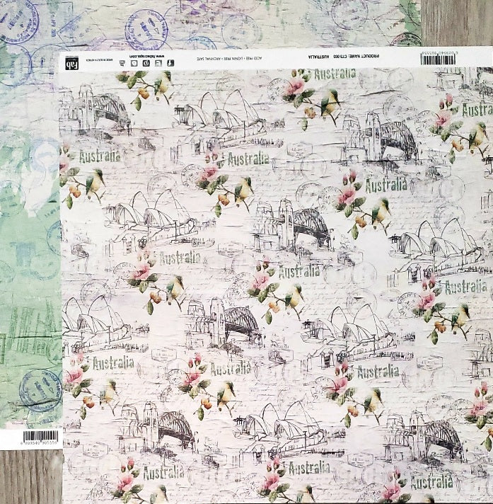 Fab scraps -  double Sided paper 12 x 12 - Australia and map