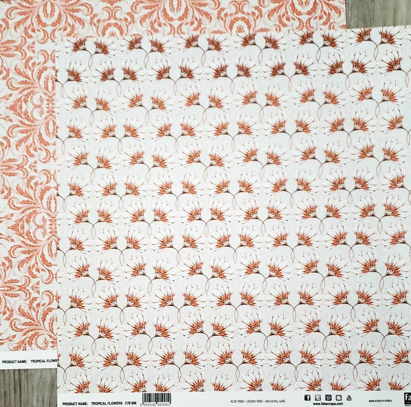 Fab scraps -  double Sided paper 12 x 12 - Tropical flowers