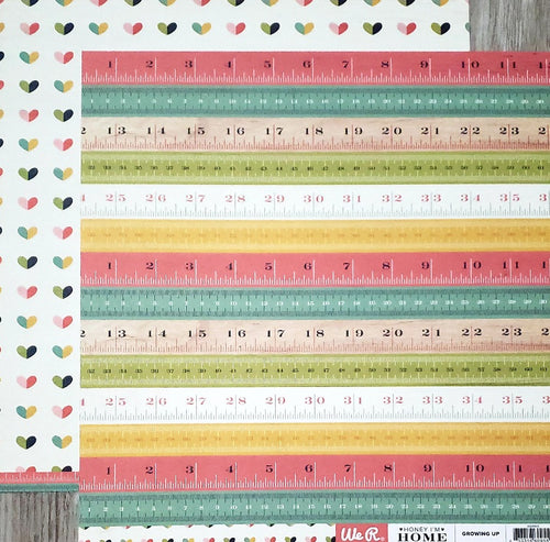 American Crafts-  double Sided paper 12 x 12 - Honey I'm home growing up hearts and measuring tape