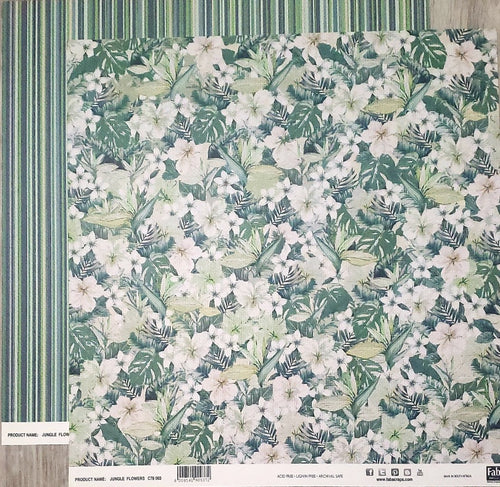 Fab scraps -  double Sided paper 12 x 12 - Jungle Flowers and green stripe