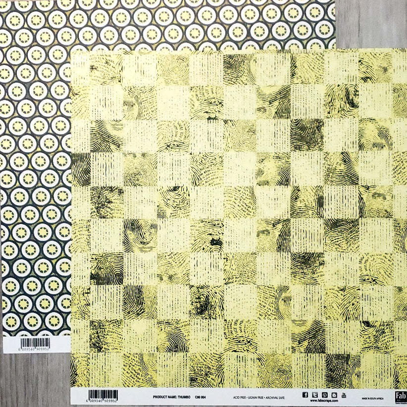 FabScraps Double Sided card stock paper 12 x 12 -Thumbo finger print amd stars in circles