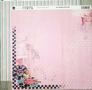 Fab scraps -  double Sided paper 12 x 12 - Strawberry 50's diner and stripes