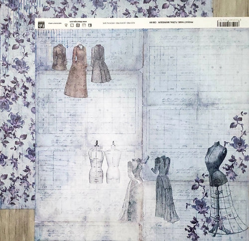 FabScraps Double Sided card stock paper 12x 12 - Mannequin and floral