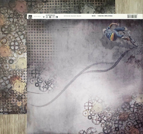 Fab scraps -  double Sided paper 12 x 12 - wild ride 2 - bike and gears / coggs
