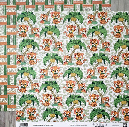 Fab scraps -  double Sided paper 12 x 12  - Cat attitude Leppard