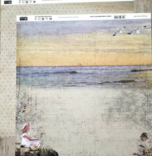 FabScraps Double Sided card stock paper 12 x 12 - little Miss Muffet - Beach ocean and green polka-dots