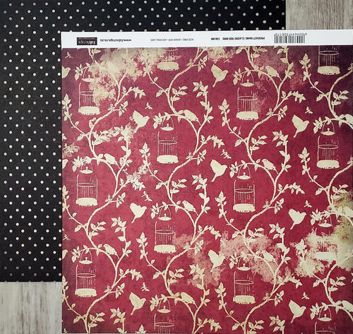 Fab scraps -  double Sided paper 12 x 12 - classic red bird cage and black dot