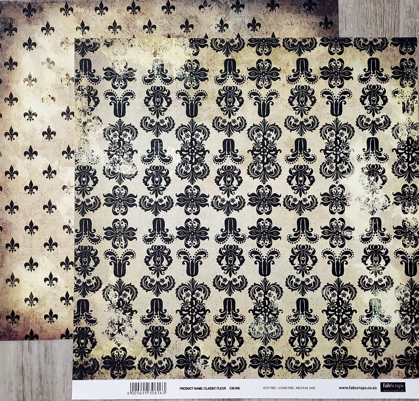 Fab scraps -  double Sided paper 12 x 12 - classic Fleur and flourish