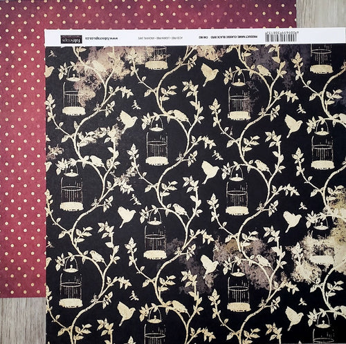 Fab scraps -  double Sided paper 12 x 12 - classic black bird cage and red dot