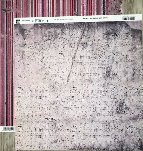 Fab scraps -  double Sided paper 12 x 12 - Concrete Chic words and pink stripe