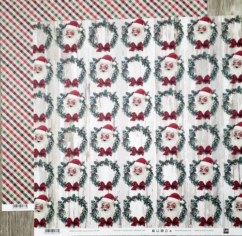 Fab scraps -  double Sided paper 12 x 12 - Christmas Santa's wreath and green / red plaid